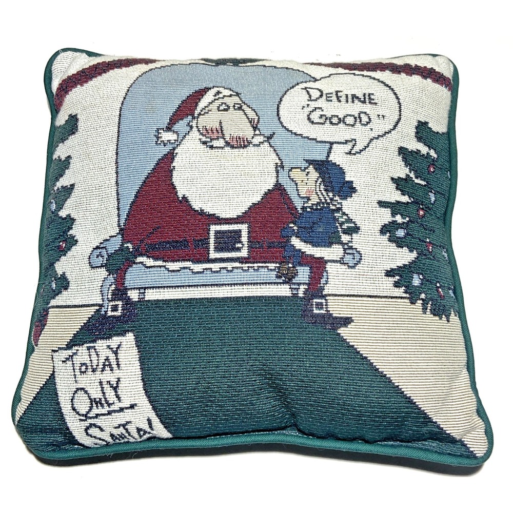 Hallmark Shoebox Christmas Throw‎ Pillow Santa Define Good Tapestry 12"